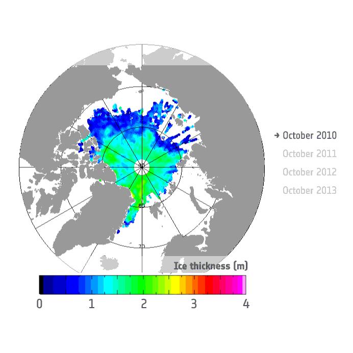 Ice melt in the Arctic (2) Source: ESA Arctic sea-ice thickness in