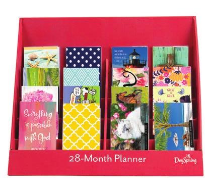 Item# K19601 Contact DaySpring for Kit Price CREATIVE PLANNER ENDCAP KIT Plan includes the following: 18-Month Agenda Planner: 2 each of 5=10 Stickers: 6 each of 4=20 Pocket Dividers: 6 each of 2= 12