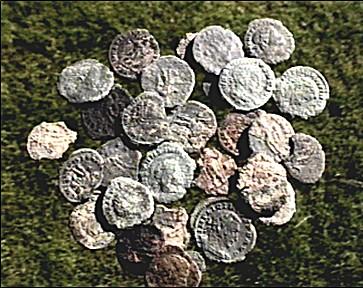 Roman coin hoard from Grove Farm Scattered hoard of about 200 Roman bronze coins found 1996 to 2013 The coins were found scattered over an area of approx 30m by 30m.