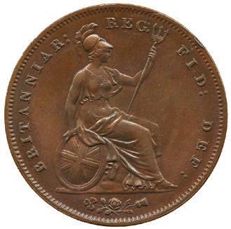 Copper Penny (3), 1841 OT, no colon after reg, young head left, date below, rev Britannia seated