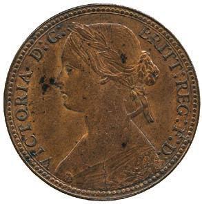 215 Victoria, Bronze Penny, 1860, beaded border both sides, bun head