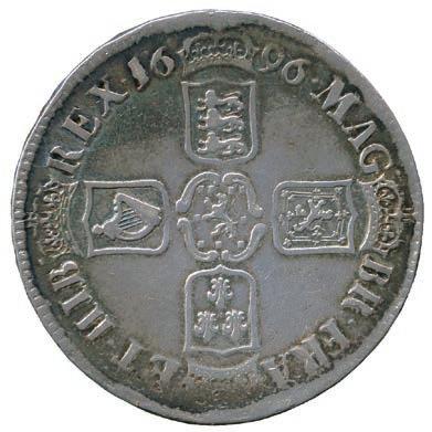 220-250 166 William III, Silver Crown, 1696, OCTAVO, first laureate bust right, rev crowned cruciform