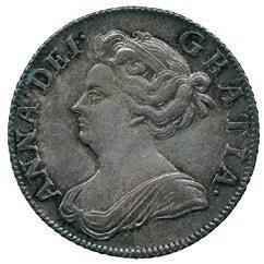 and plumes, and Silver Fourpence, 1710 (S 3586, 3610, 3614, 3595A).