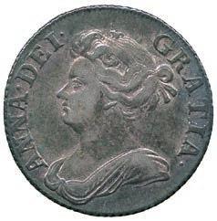 300-400 177 Anne, Post-Union, Silver Shilling, 1708, third bust left, rev cruciform