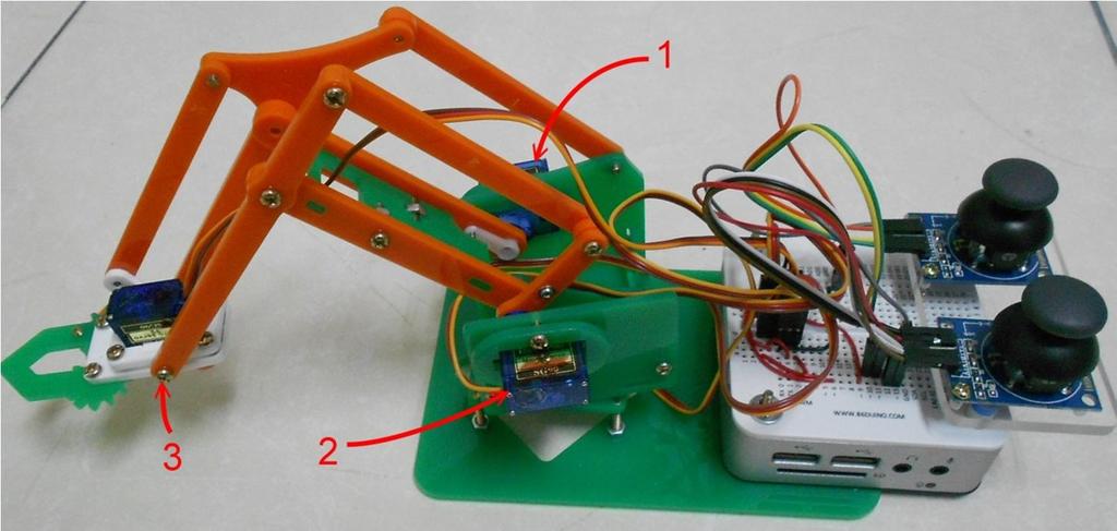 The completed robotics arm assembly, along with the control circuit attached to the EduCake, is shown in Figure-12.