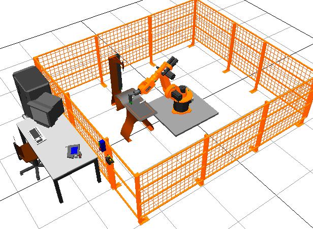 Off-line robot workstation articulated robot in