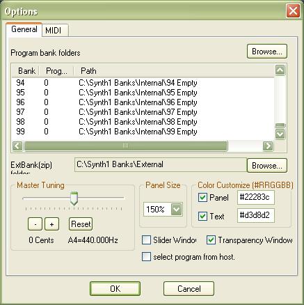 S y n t h 1 V i r t u a l A n a l o g v 1. 1 2 2 0 1 0. 5. 2 3 P a g e 69 Options In the Options window you can adjust General settings and MIDI settings.
