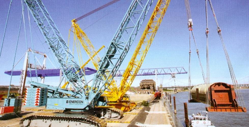 TANDEM LIFT ON A STRUCTURAL DOCK NOTE FENDER SYSTEM AND DISTANCE