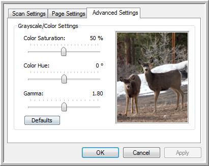 Scanning The Advanced Settings Tab Click the Advanced Settings tab. The options of the Advanced Settings tab are for the Color or Grayscale scanning mode. 1.