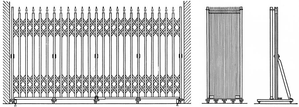 portable folding gate Bostwick type - 7 to 12 corridor width gate extended gate collapsed end view no.