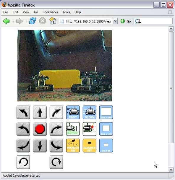 Tele Communication (Cont.): This is consol for controlling the mobile robot. At the top the picture from the camera. The distance of the mobile-robot is affecting the REAL TIME control.