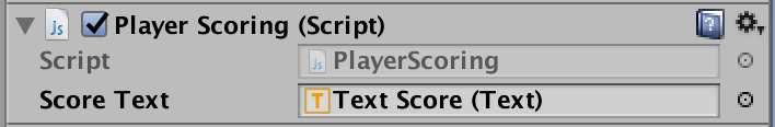 After completing this, the PlayerScoring script should show the name of your Text element after the Score Text parameter.