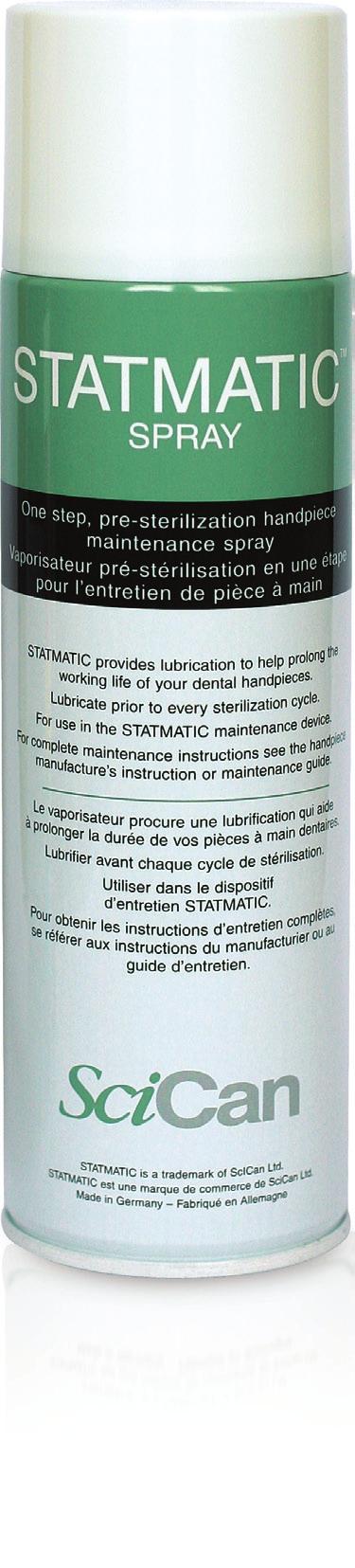 STATMATIC Spray For use with the Statmatic Maintenance System. Cleans and lubricates your handpiece to ensure long lasting service.