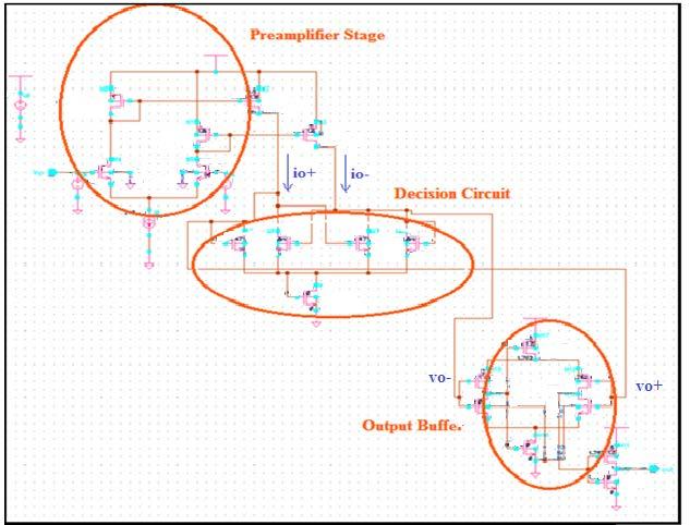 Figure 4 Schematic of Comparator circuit Design of 8-bit Pipeline ADC In this authors have designed a 8 bit pipeline ADC based on single stage pipeline ADC.