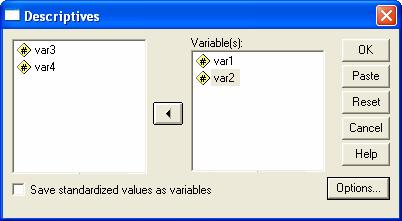 Analyze Descriptives O comandă sintetică pentru statisticile descriptive ale variabilelor continue este Analyze - Descriptive Statistics - Descriptives.