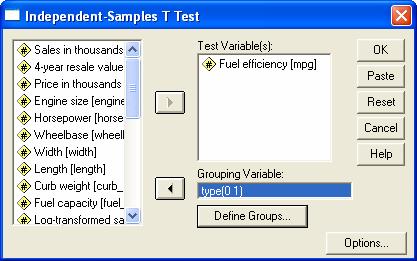 variabilelor (continue) şi se trec în lista variabilelor de test.