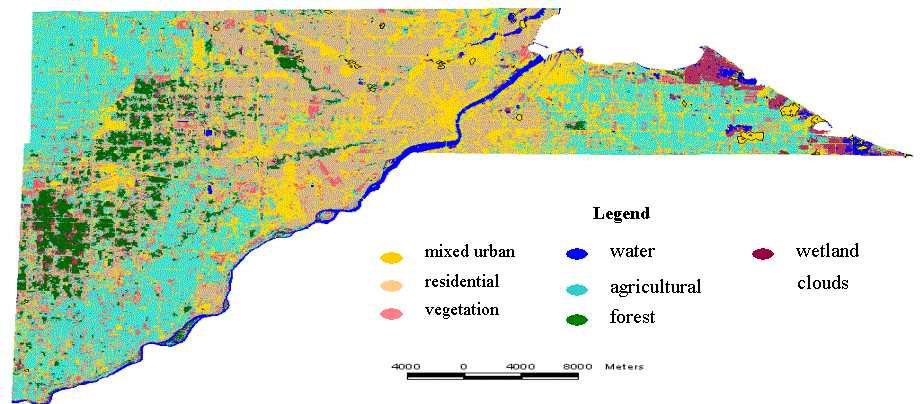 Figure 7 (b) Land use/cover types in Lucas County, Ohio, extracted from the same image as (a).