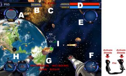 Chapter Playing a Game Playing Invasion Earth Note: Invasion Earth can be played by two players on linked cabinets (see page 9). The outer edge of the screen is filled with information.