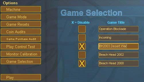 Chapter 4 Game Operator Menu Game Selection The Game Selection window allows you to disable installed games so that they are not available to play.