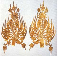 Figure 21 (left). Gilt bronze shoes with T-character pattern of Baekje. National Museum of Korea, p.134. 1999.