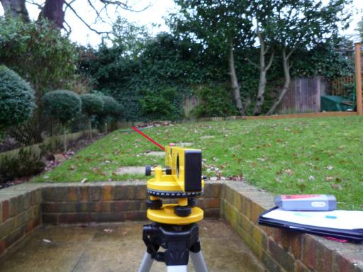 Levels If the slope in your garden is really severe, and too much of a difference in height to survey in one go with the laser level, then you will need to start in the middle of the garden as shown