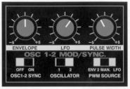 Oscillator 1 &2 Mod/Sync. Section This section allows you to setup modulations (automatic changes) to the pitch timbre of the oscillators whilst they are playing back.