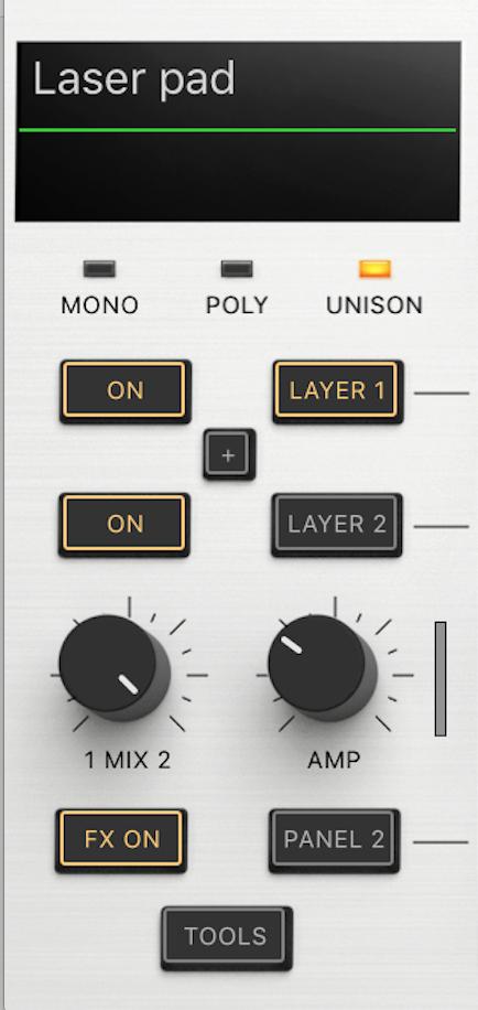 The upper part contains a handy 16 steps polyphonic sequencer. Press 2nd button (crayon) to activate editing mode.