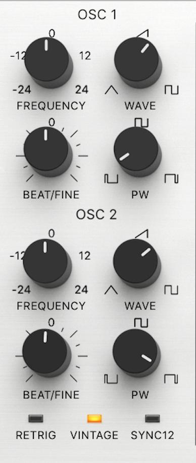 Oscillators Zeeon has 2 identical oscillators. FREQUENCY - sets the base oscillator frequency over a 4-octave range (-2 + 2 octaves). Adjustment in semitones.