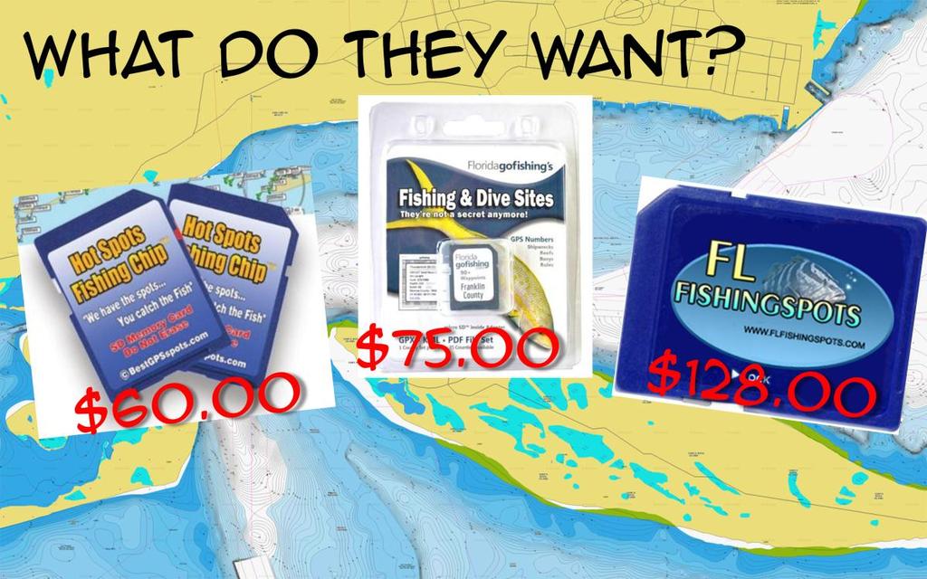 Several businesses are selling Florida Map Chips, which, in large part, are your Great Wall Of Text coordinates converted into a format that fishermen can actually use.
