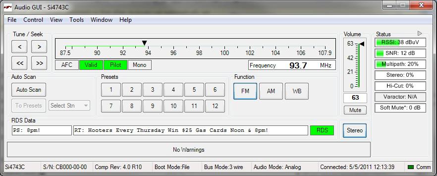 6.2. FM Receiver Main Window The FM receiver main window will appear after initialization.