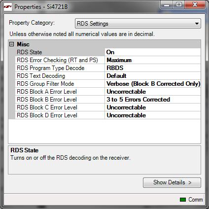 6.6. FM Receiver RDS Settings RDS settings are configured by selecting Window