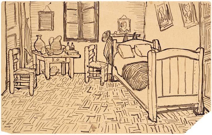 of them can be seen and read in an online museum. In one of these letters, Vincent wrote about his bedroom and included a sketch.