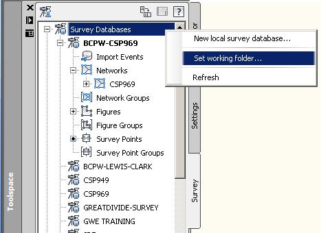 Figure 2) Launch the Survey Toolspace If the Survey tab is not visible it can be launched from the Home Tab => Palettes Panel in the Ribbon.