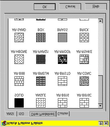 To hatch an area (continued) Steps Use to look up 2 In the Boundary Hatch dialog box, click the pattern that is displayed in the Swatch box. The Hatch Pattern Palette dialog box is displayed.