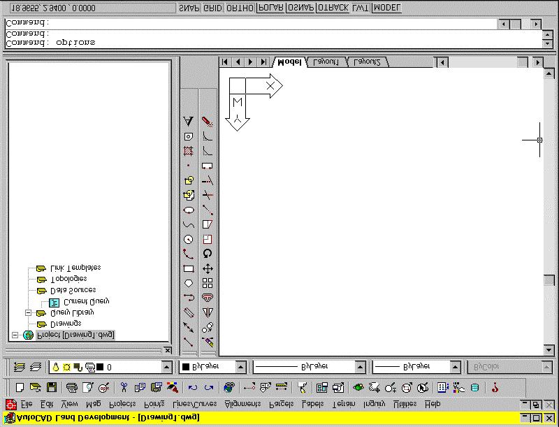 The AutoCAD Land Development Desktop Drawing Environment After you initialize AutoCAD Land Development Desktop, the drawing environment appears as shown in the following illustration: Map project