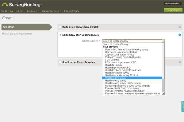 3. Find your survey that you want to duplicate from the drop-down menu.