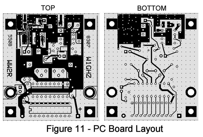 The PC board layout in Figure 11 will show up better in color, so the layout and