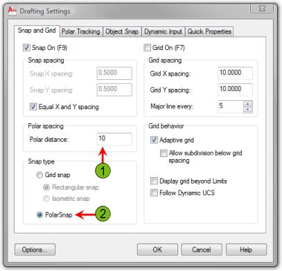 Drafting Settings Dialog Box: Snap and Grid Tab Use the Snap and Grid tab of the Drafting Settings dialog box to adjust the snap settings for use with polar tracking.