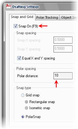 In the Drafting Settings dialog box, Polar Tracking tab, you can turn polar tracking on and off and select an increment angle from the list. 2.