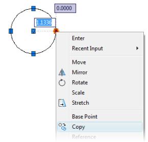 Practice Exercise: Copy Objects In this practice exercise, you use the Copy command and the object grips. First, draw a circle and a line, as shown on the left in the following image. 1. 2.