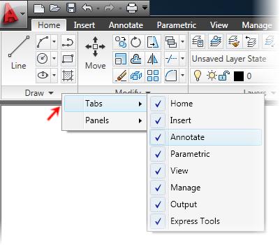 Add or Remove Tabs To turn specific tabs on or off, right-click in the ribbon and select Tabs.