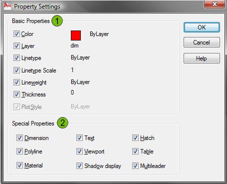 Property Settings Dialog Box The properties that you select in the Property Settings dialog box determine which properties from the source object are copied to the destination objects.