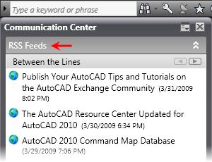 Expand the RSS Feeds title bar to see all of the configured RSS feeds. By default, several RSS feeds are created for you when you install AutoCAD.