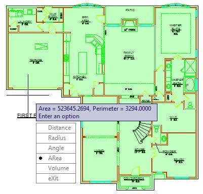 Example of Area Measurement The following illustration shows the results of using the Area tool to obtain the total square footage of a floor plan. Note: The Area tool also provides perimeter data.