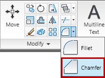 Creating Chamfers You use the Chamfer command to quickly create a line between two nonparallel lines. It is usually used to represent a beveled edge on a corner.