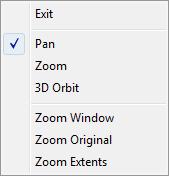 Command Options While in the Pan command you may access other Pan and Zoom options when you right-click in the drawing window to display a shortcut menu.
