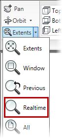 Zoom Note: If the Zoom realtime icon is not readily available, select it from the drop down list. Shortcut Menu: Zoom When the Zoom Realtime command is active, the cursor changes to the icon above.