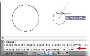 To draw a second circle the same size as the first: Press ENTER. This repeats the previous command.