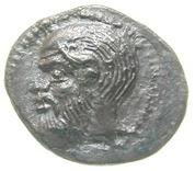 Sicily, Catane, Litra, 416-412 BC Litra - 416 Weight (g): 0.56 Diameter (mm): 13.0 This litra from the Sicilian city of Catane bears the bearded head of a Silenus, a creature half man half beast.