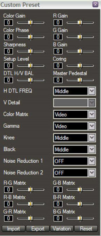CUSTOM PRESETS With these two topside buttons, you can select and activate any of the 6 onboard custom presets, or you can turn off the presets altogether and revert to the camera s out of the box